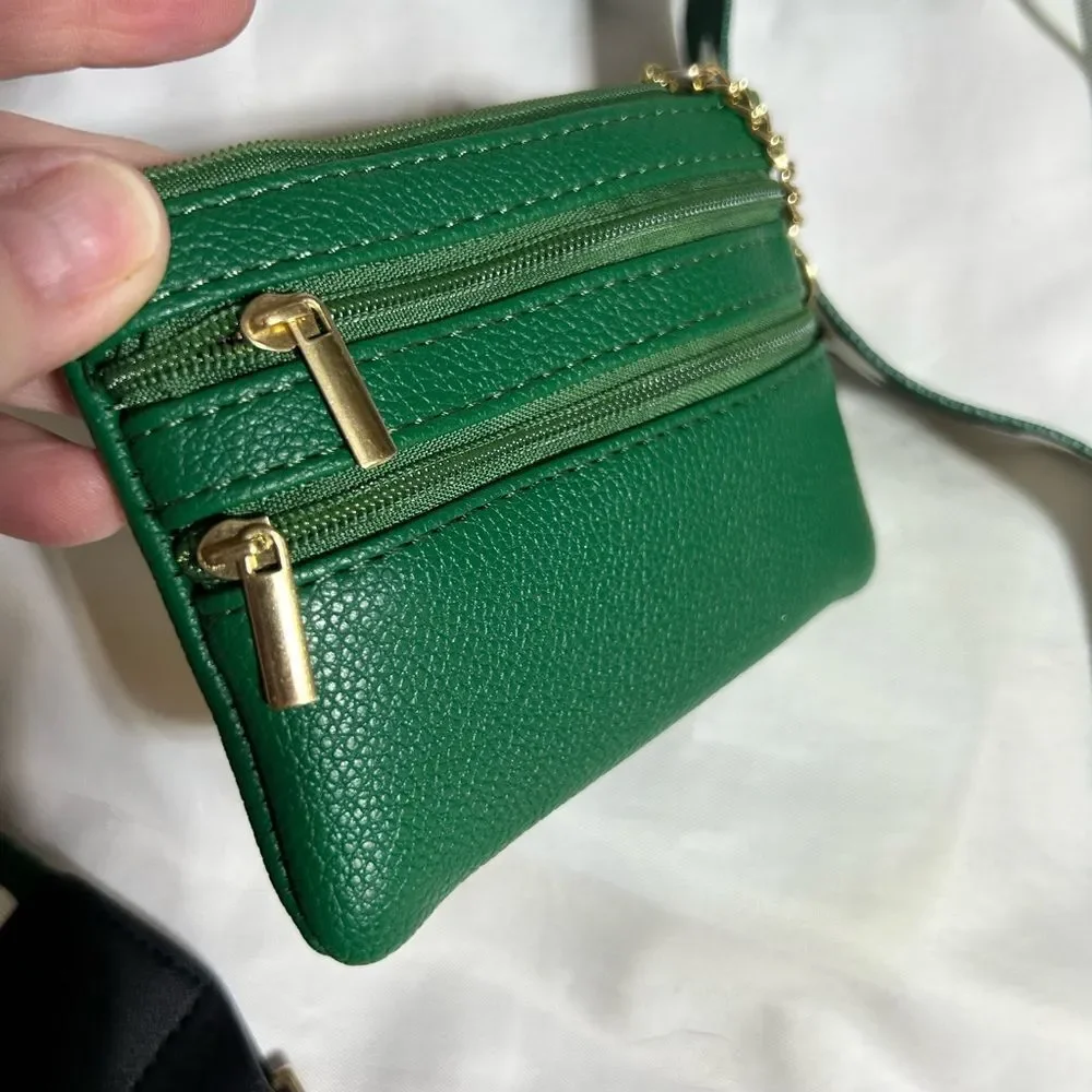 Phone Holder Coin Purse 🌼 NWOT Green Faux Leather Floral Strap Crossbody